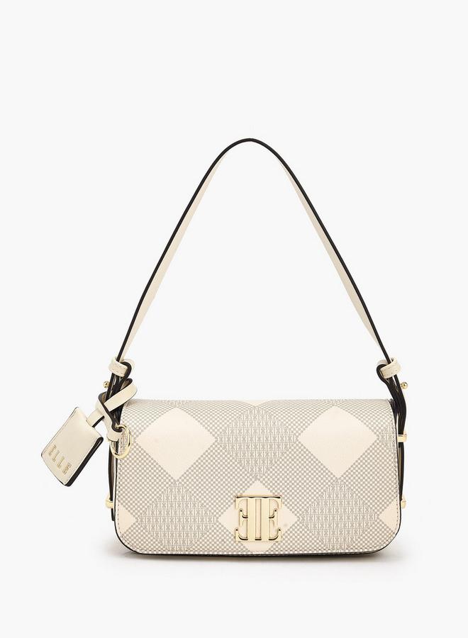 ELLE Checked Shoulder Bag with Flap Closure - Image 1